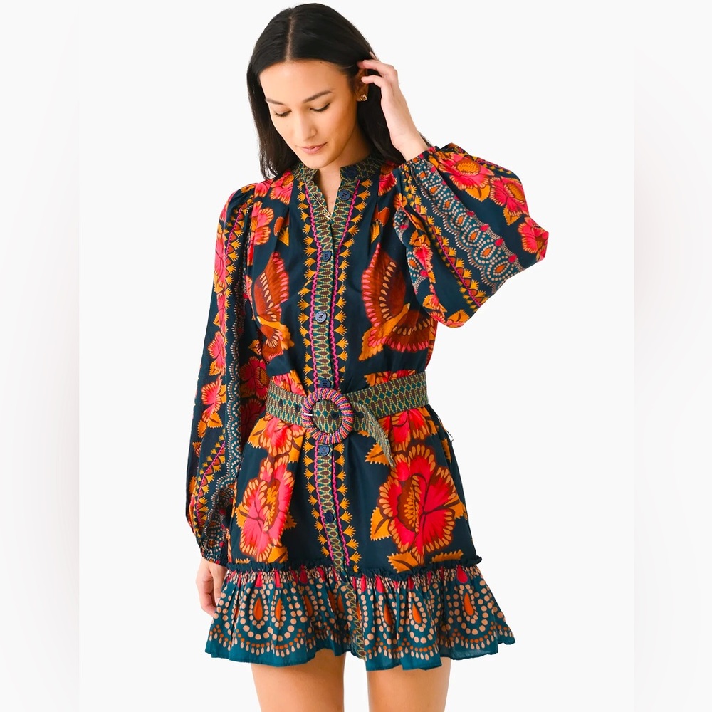 Farm Rio Ainika Puff-Sleeve Cotton Minidress